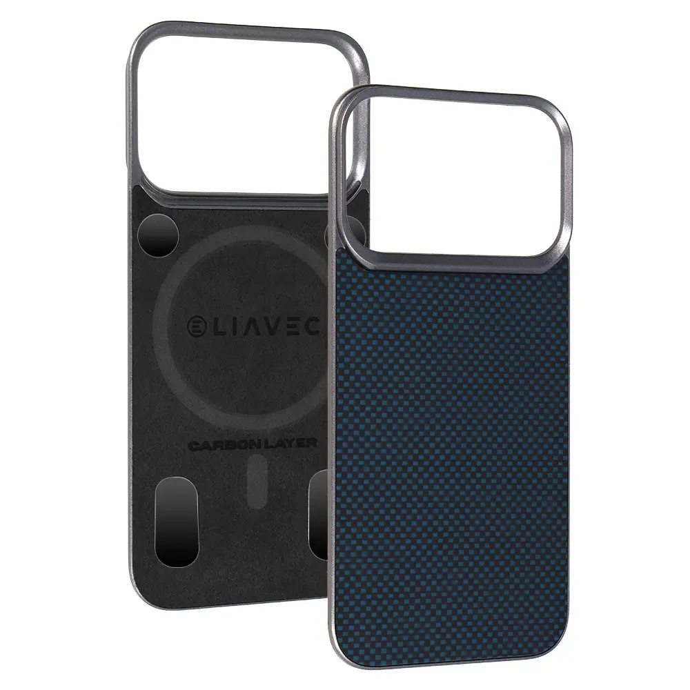 Kryt Liavec Carbon Layer Magsafe z aramidových vláken pro iPhone 17 Pro Max modrý