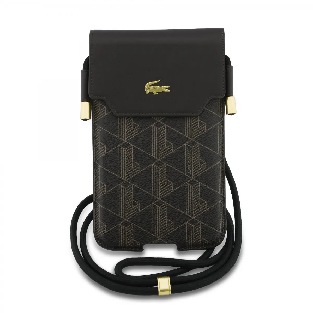 Kabelka na telefon Lacoste PVC Blend Monogram Metal Logo XL hnědá