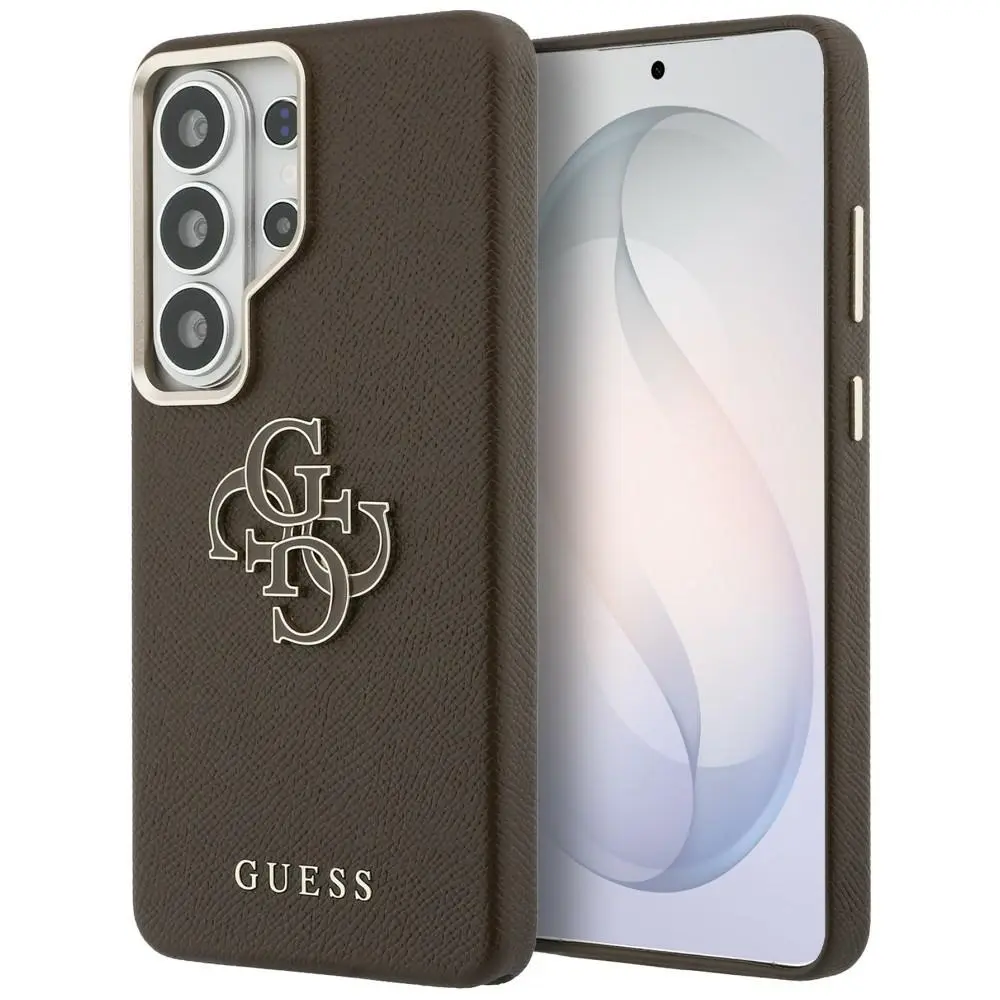Zadní kryt Guess PU 4G Resin Metal Logo pro Samsung Galaxy S26 Ultra hnědý