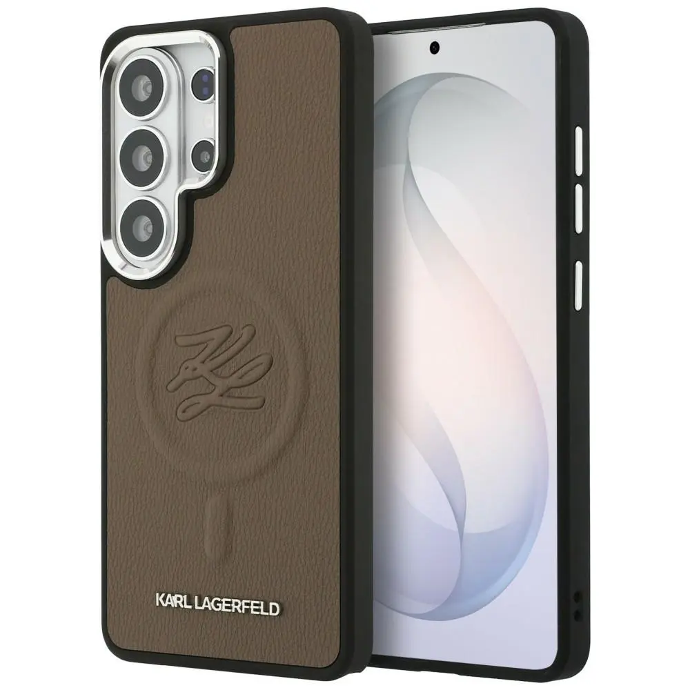 Kryt Karl Lagerfeld - Leather with Initial Logo Debossed MagSafe (KLHMS26LPGFKLRDW) - Samsung Galaxy S26 Ultra Hnědý