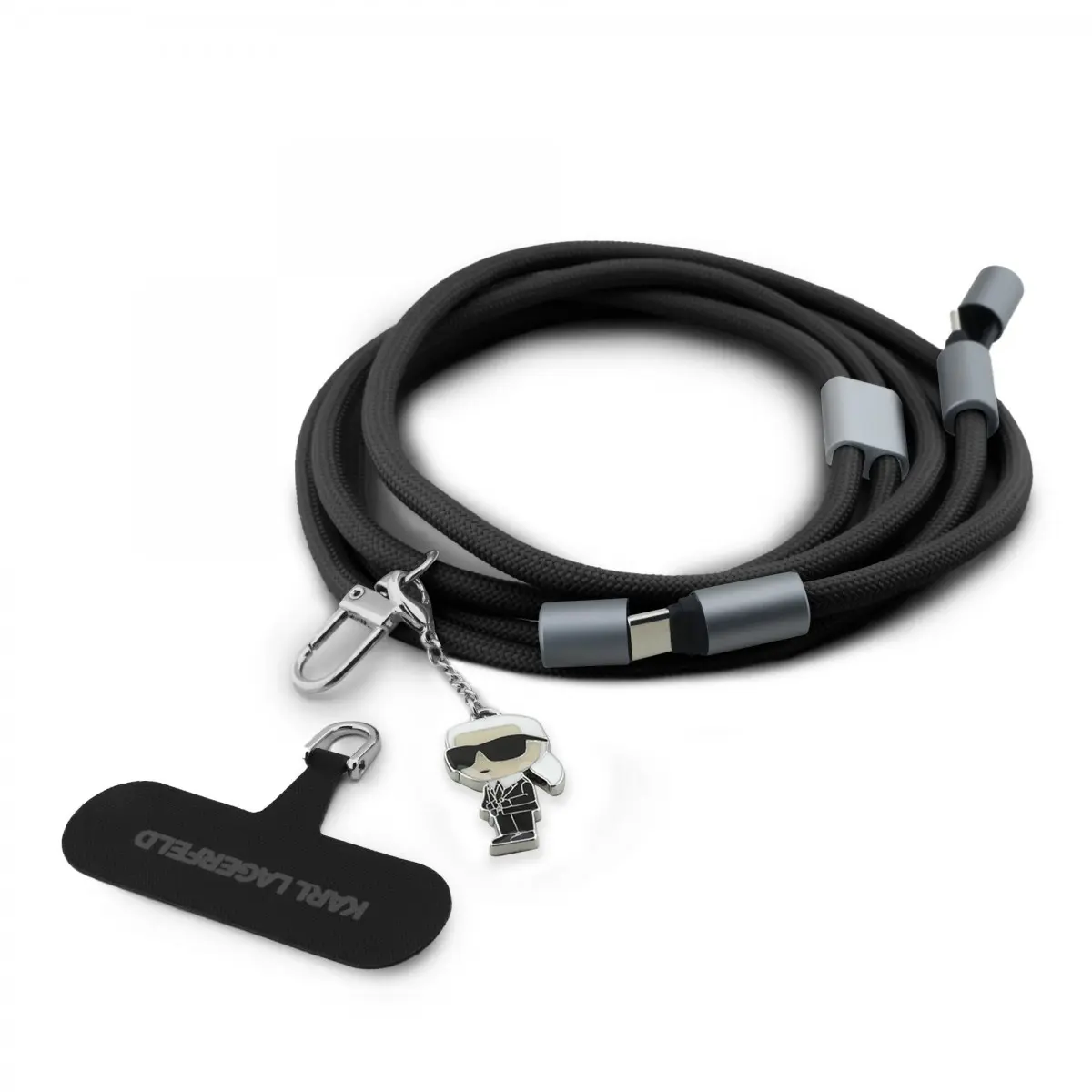 Popruh s kabelem Karl Lagerfeld Ikonik Charm USB-C/USB-C černý