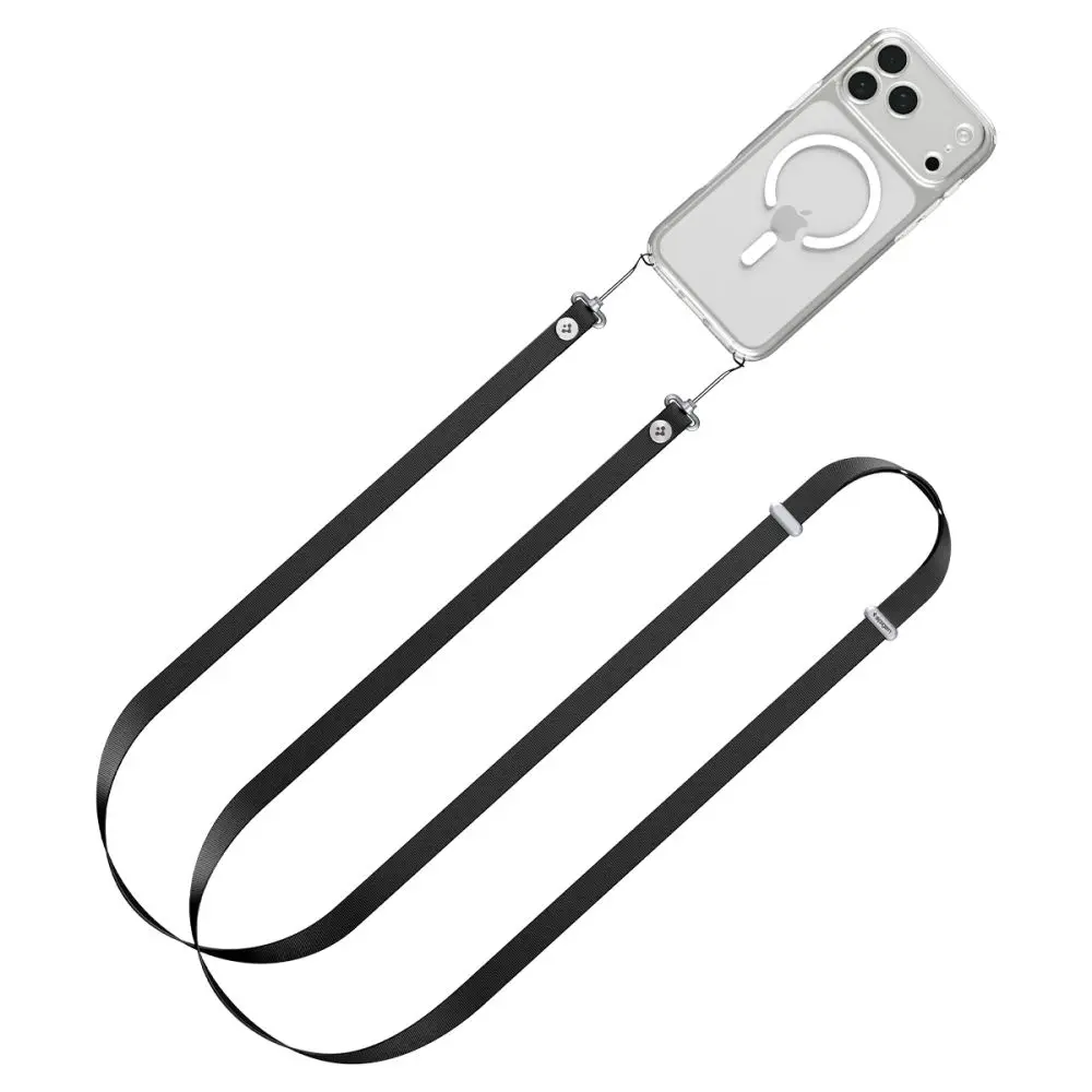 Popruh Spigen - Lanyard Strap DA30L (AFA10614) - Neck/Crossbody Wear, for Phone Cases, Magnetic Length Adjustmen Černý