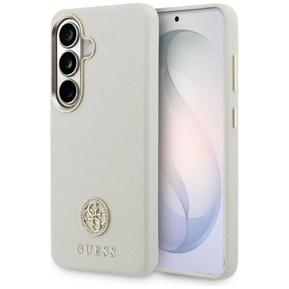 Kryt Guess - Rhinestone Round Logo MagSafe - Samsung Galaxy S26 béžový