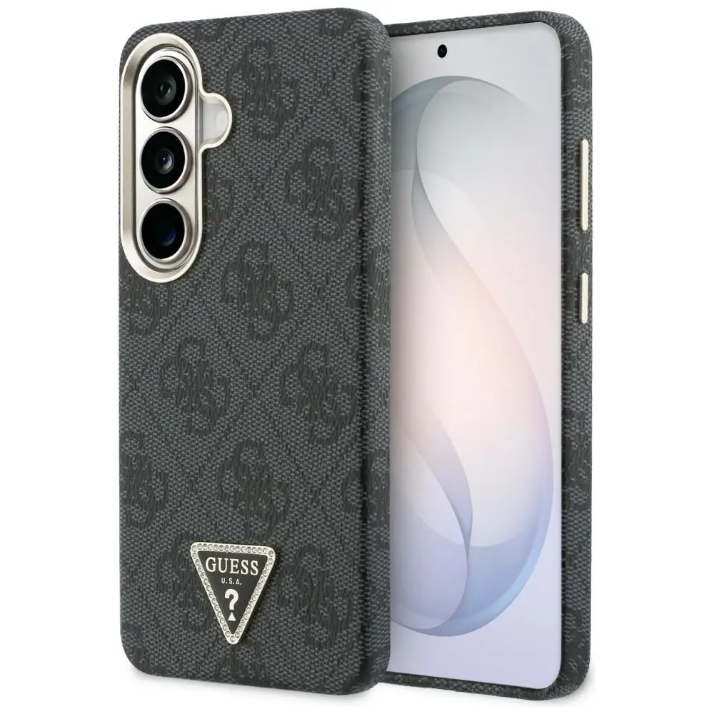 Zadní kryt Guess PU Leather 4G Strass Triangle Logo Gold Frame Magnetic pro Samsung Galaxy S26 černý
