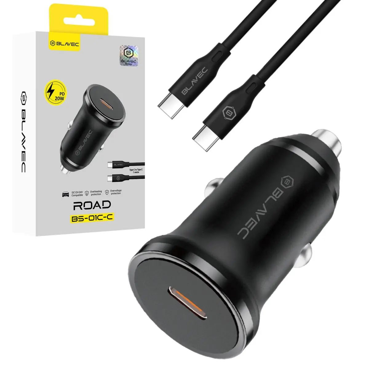 Rychlonabíječka do auta Blavec BS-01C-C Road 20W s kabelem USB-C černá