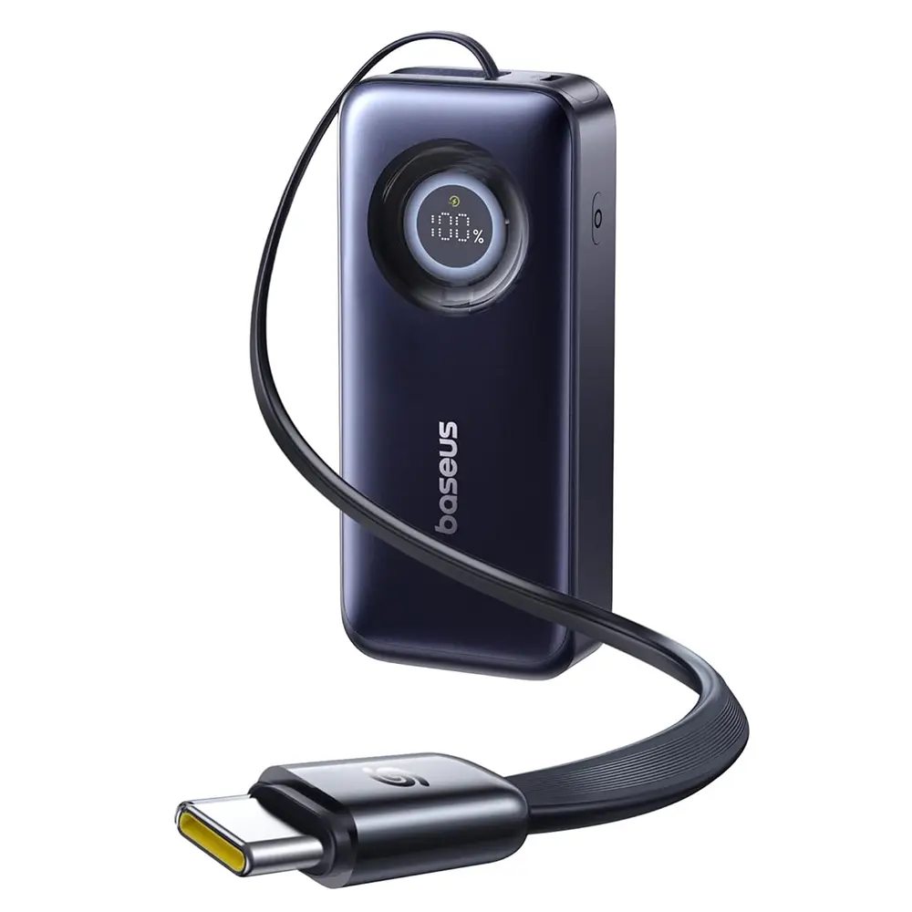 Baseus - Power Bank Enercore CR11 powerbanka se zabudovaným kabelem USB-C, 20000 mAh, 67 W, kompaktní provedení, digitální displej - černá