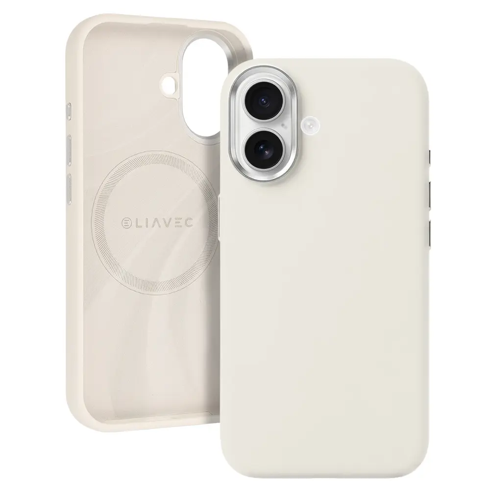 Silikonový kryt Liavec Silky s kovovým rámečkem fotoaparátu pro Apple iPhone 17 béžový