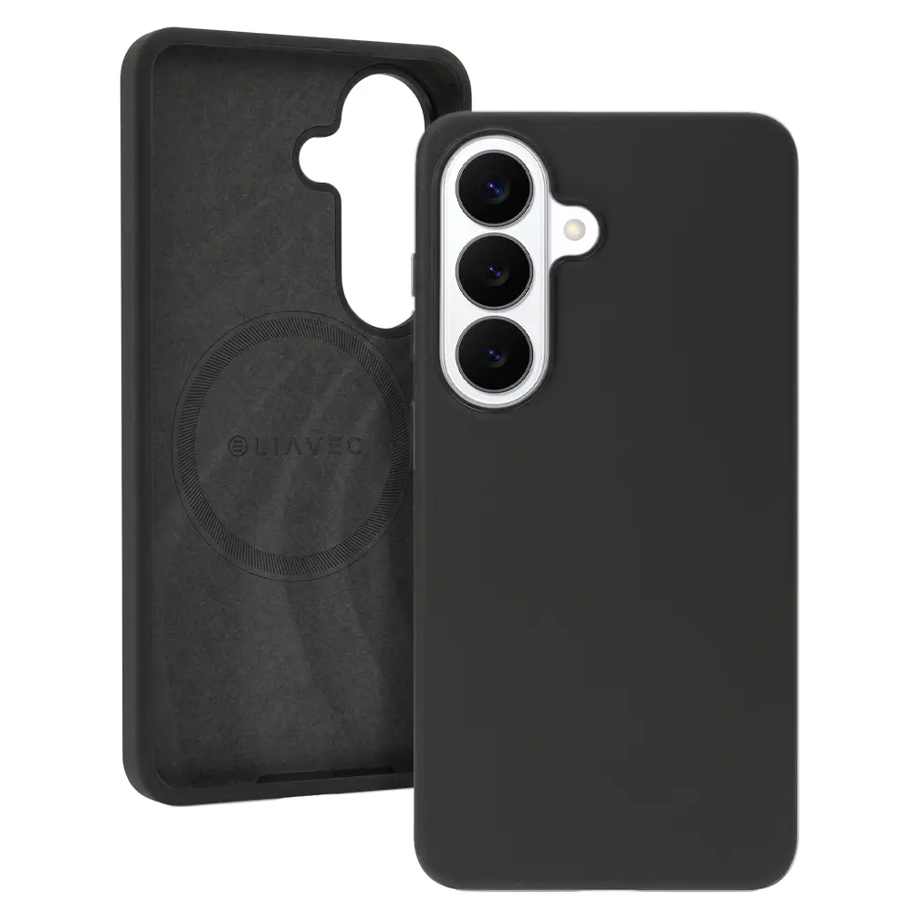 Silikonový kryt Liavec Silky s kovovým rámečkem fotoaparátu pro Samsung Galaxy S26 Plus černý