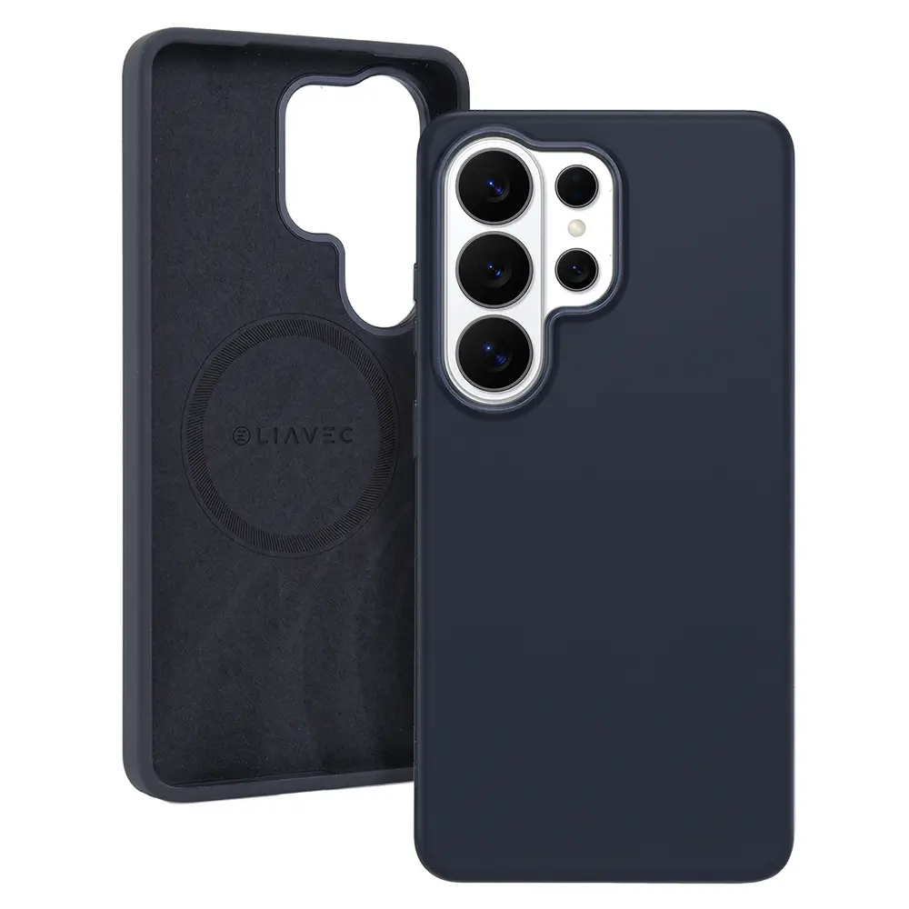 Silikonový kryt Liavec Silky s kovovým rámečkem fotoaparátu pro Samsung Galaxy S26 Ultra modrý