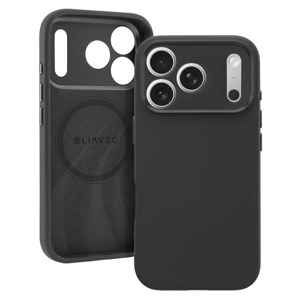 Kryt Liavec Silk Shield s kovovým rámečkem fotoaparátu pro Apple iPhone 17 Pro černý