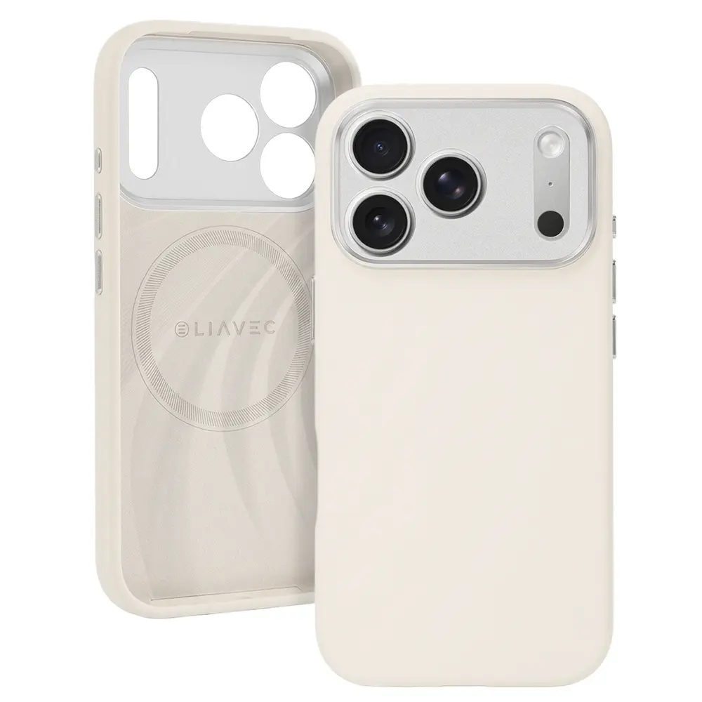 Kryt Liavec Silk Shield s kovovým rámečkem fotoaparátu pro Apple iPhone 17 Pro béžový