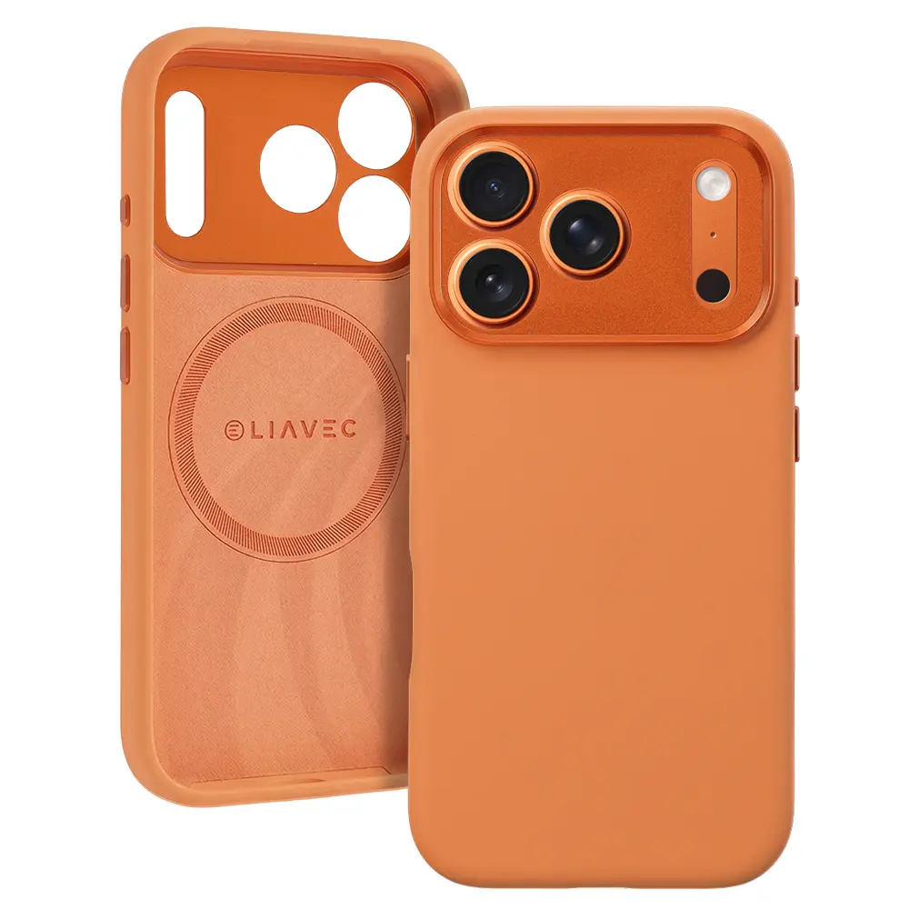 Kryt Liavec Silk Shield s kovovým rámečkem fotoaparátu pro Apple iPhone 17 Pro Max oranžový