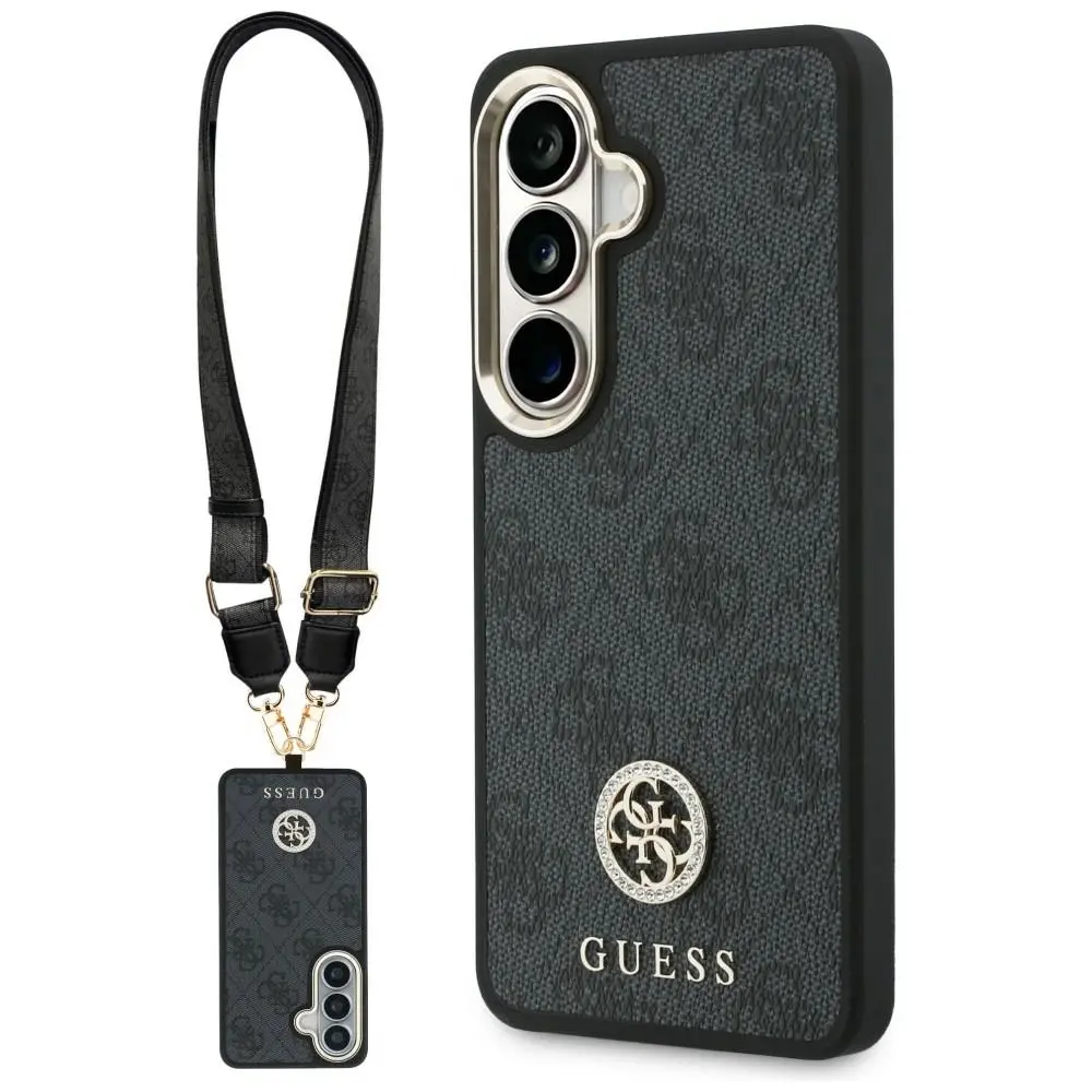 Guess - 4G Big Rhinestone Triangle Strap pouzdro s popruhem pro Samsung Galaxy S26 - černé