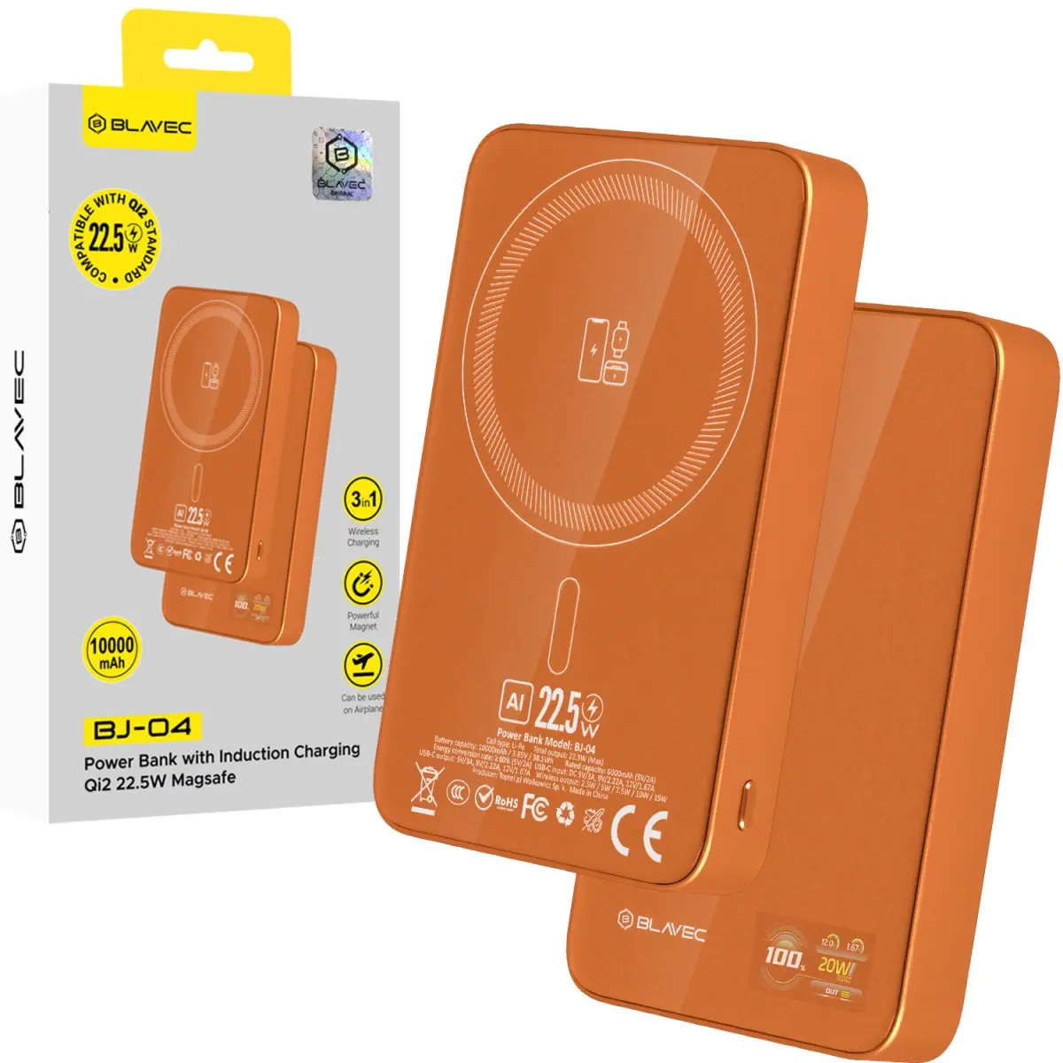 Powerbanka Blavec BJ-04 Slim 10000mAh oranžová skleněná 22,5W