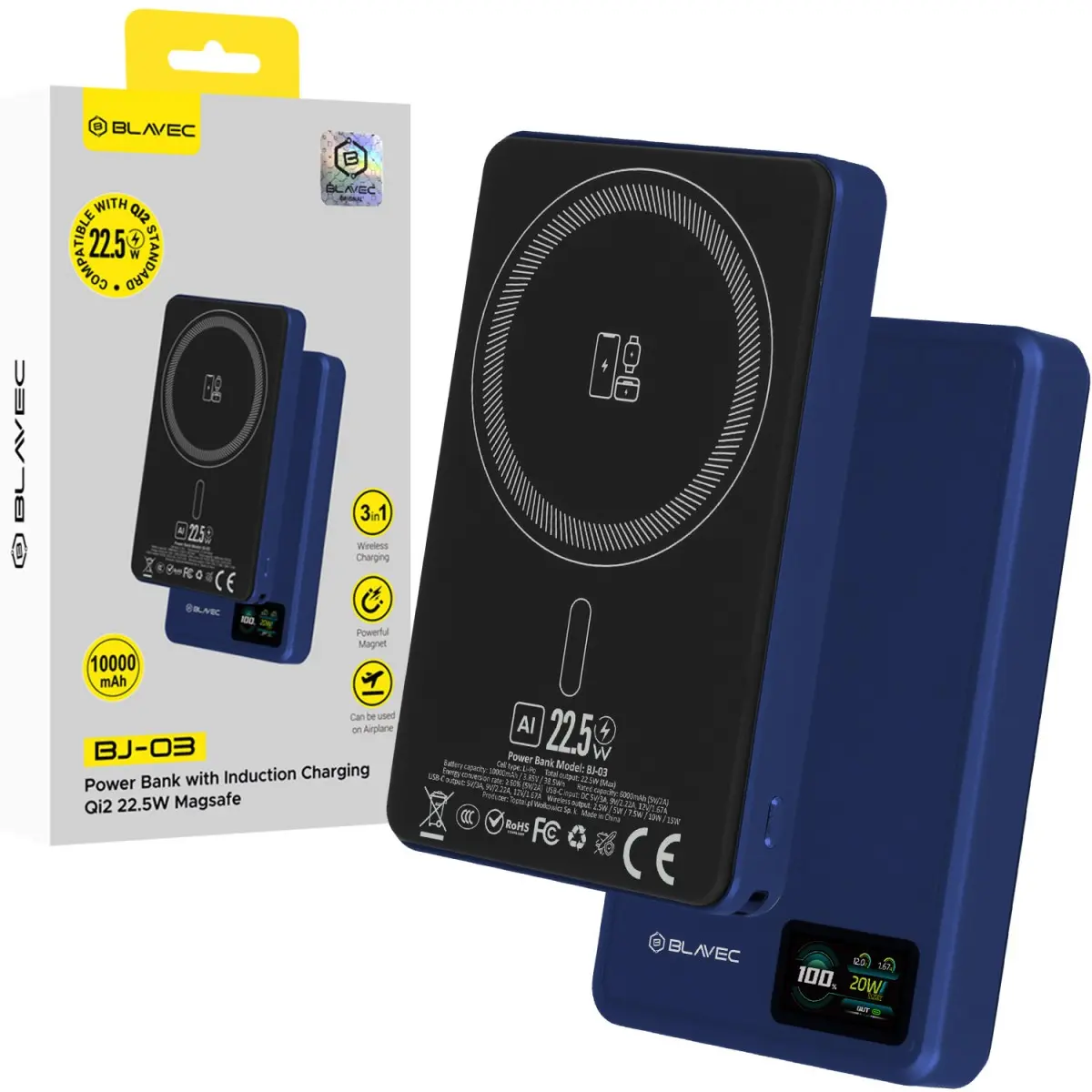 Powerbanka Blavec BJ-03 Slim 10000mAh tmavě modrá hliníková 22,5W