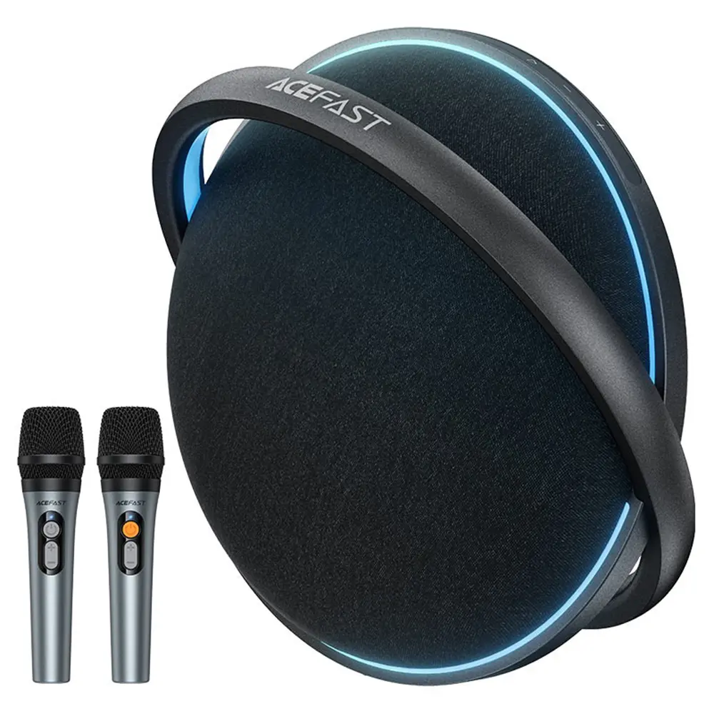 Acefast - (K5 Max) bezdrátový reproduktor s duálními bezdrátovými mikrofony, 350 W výkon, TWS stereo, DSP, RGB osvětlení - černý