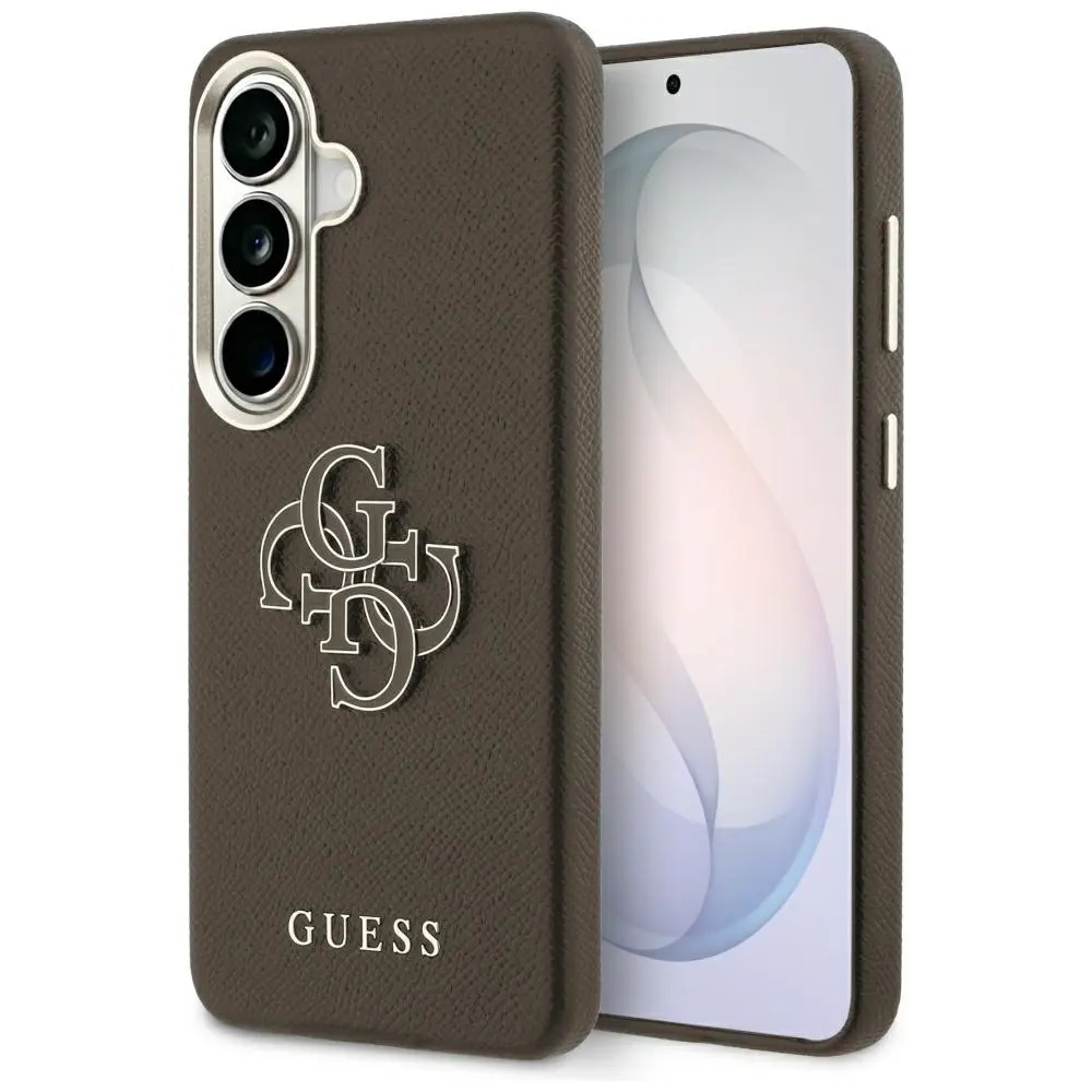 Zadní kryt Guess PU 4G Resin Metal Logo pro Samsung Galaxy S26 hnědý