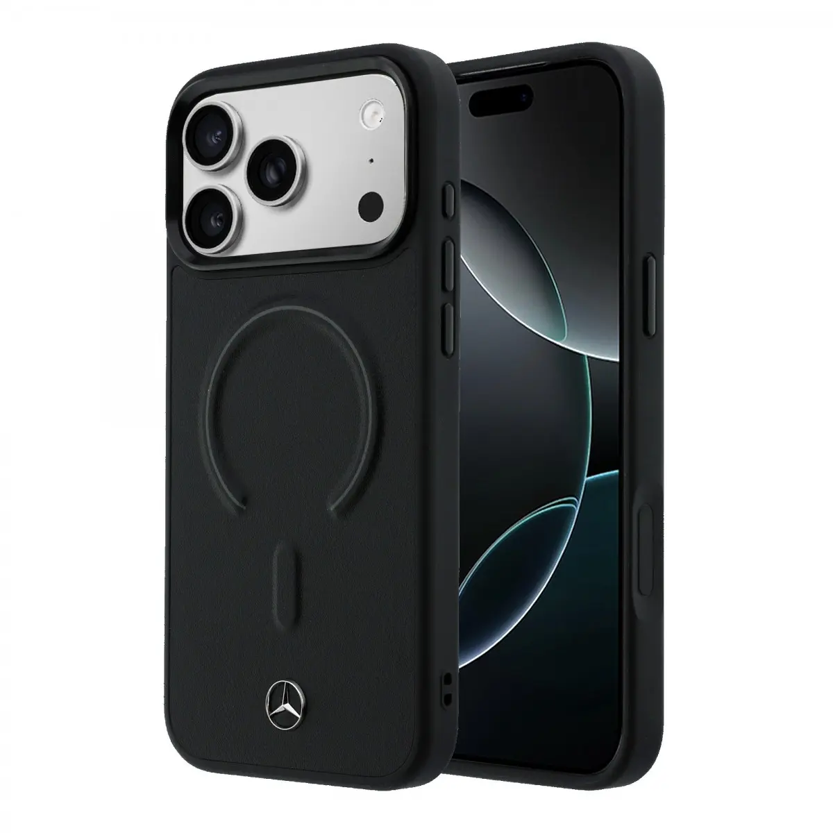 Zadní kryt Mercedes PU Leather 3D MagSafe pro iPhone 17 Pro černý