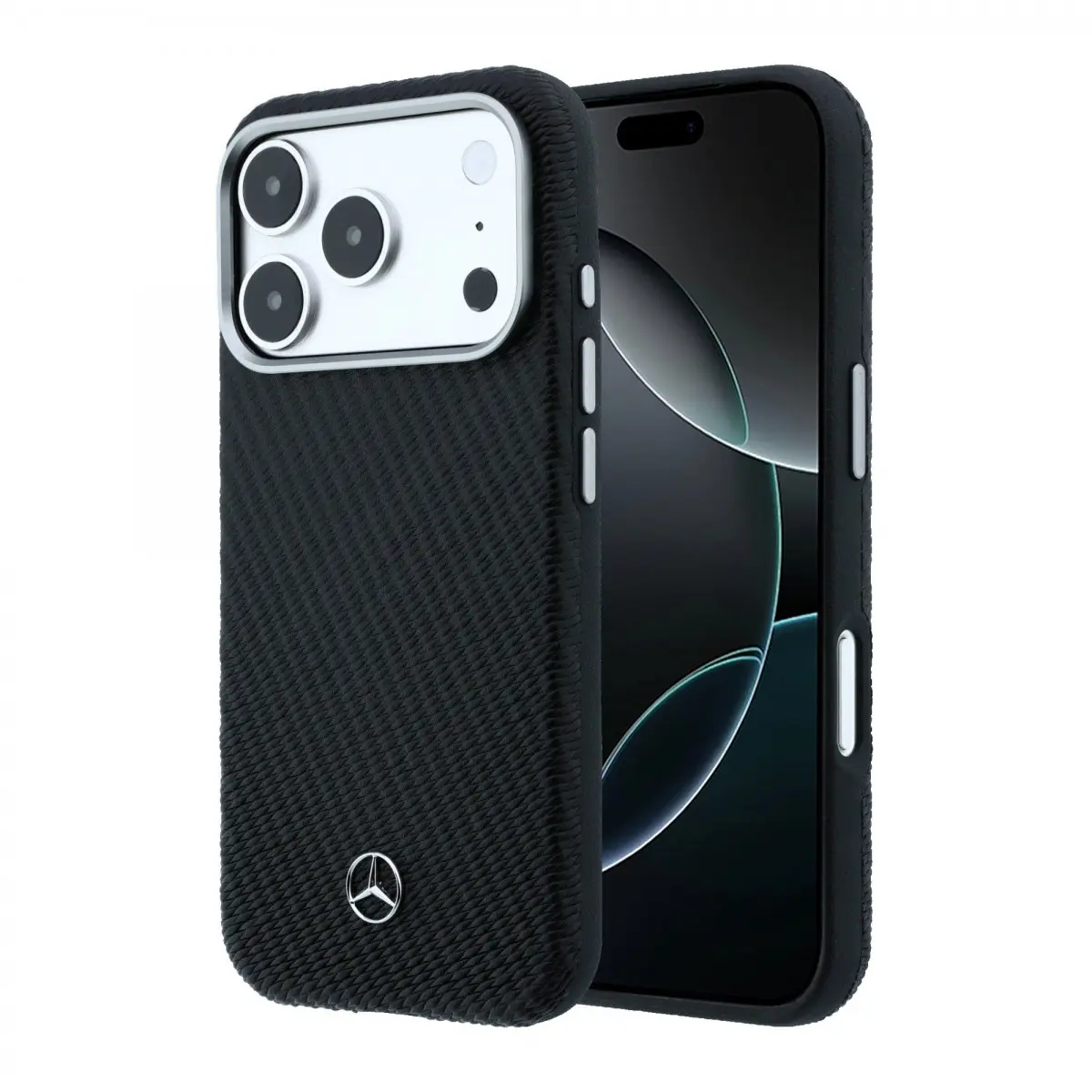 Zadní kryt Mercedes PU Leather Semi Wrap MagSafe pro iPhone 17 Pro černý