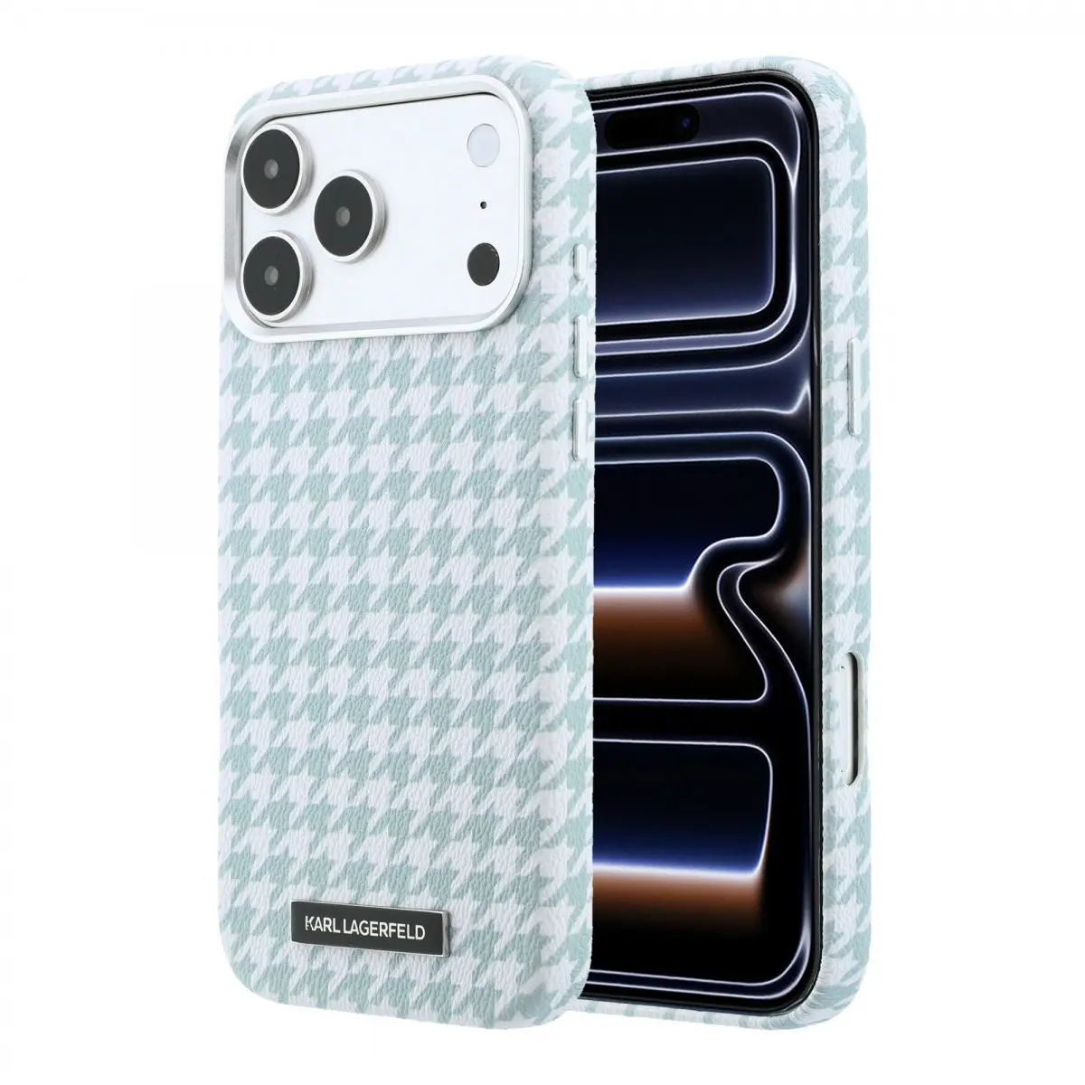 Kryt na mobil Karl Lagerfeld PU Houndstooth Resin Plate MagSafe pro iPhone 17 Pro Max modrý