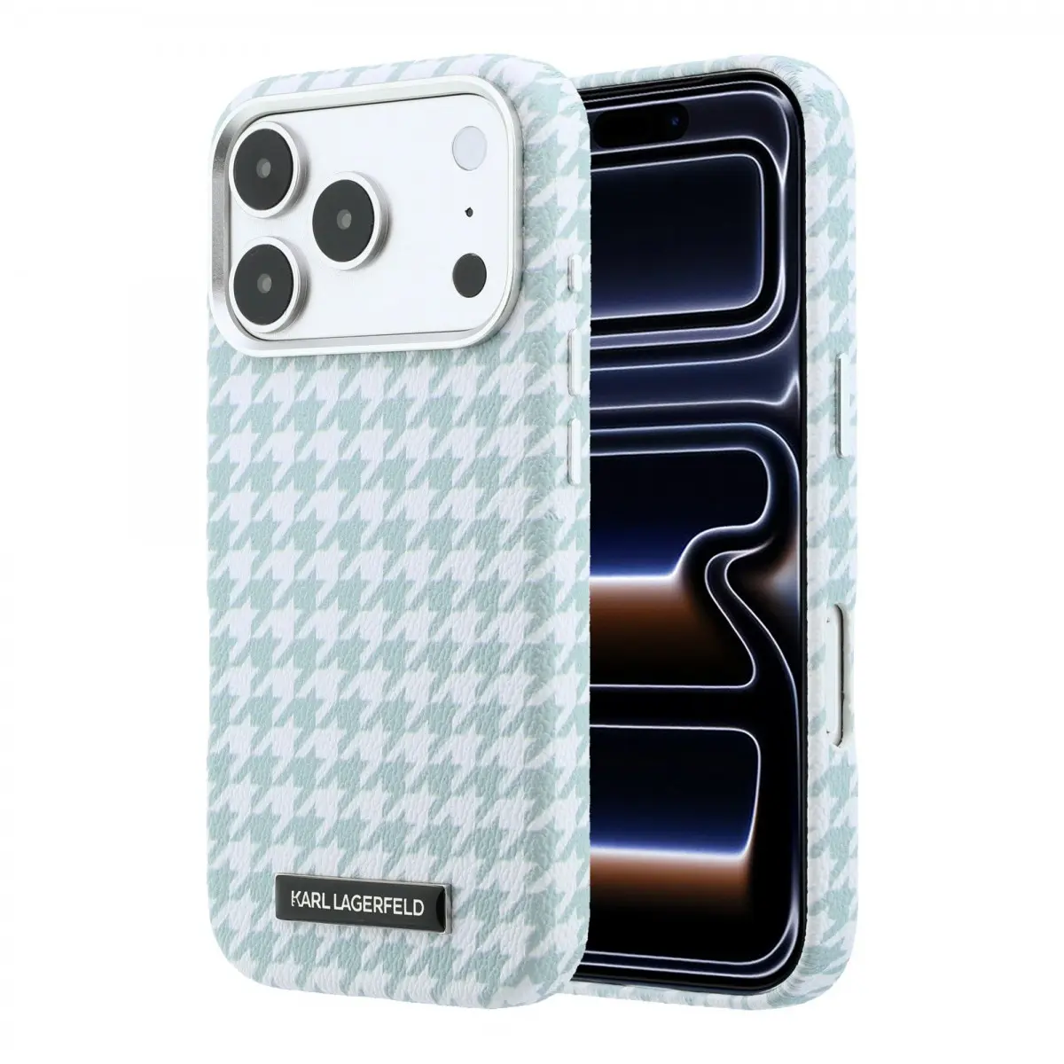 Kryt na mobil Karl Lagerfeld PU Houndstooth Resin Plate MagSafe pro iPhone 17 Pro modrý
