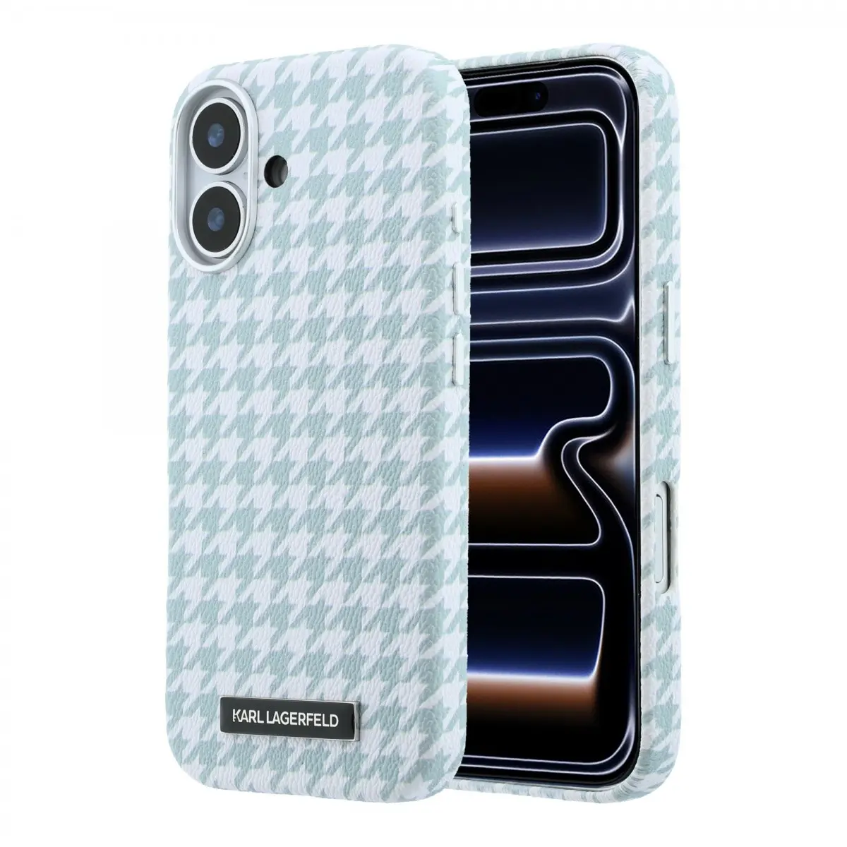 Kryt na mobil Karl Lagerfeld PU Houndstooth Resin Plate MagSafe pro iPhone 17 modrý
