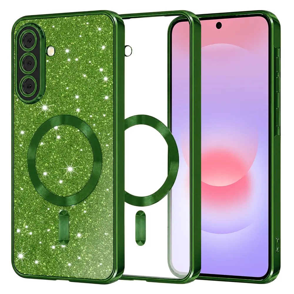 Kryt Techsuit Luxury Glitter MagSafe pro Samsung Galaxy A37 5G tmavě zelený