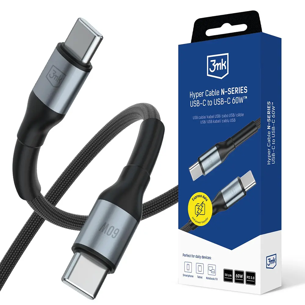 Datový kabel 3mk Hyper N-Series USB-C - USB-C 0,5m černý