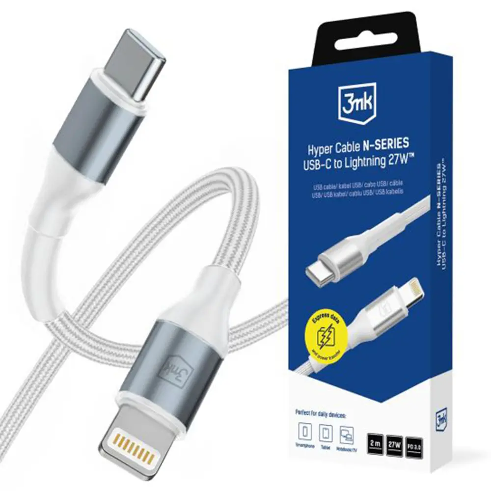 Datový kabel 3mk Hyper N-Series USB-C - Lightning 2m bílý