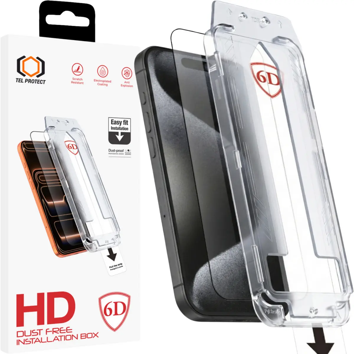 Tvrzené sklo Tel Protect Dust-Free Easy Fit 6D pro iPhone 15 černé