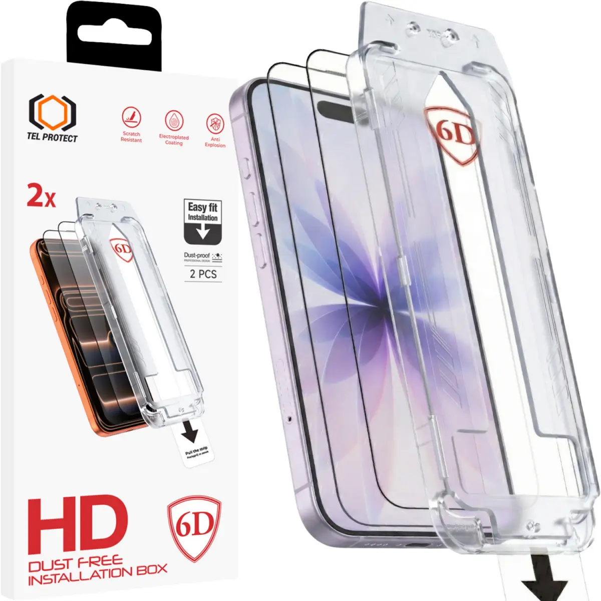 Tvrzené sklo Tel Protect Dust-Free Easy Fit 6D pro iPhone 16 Pro/17 černé 2ks