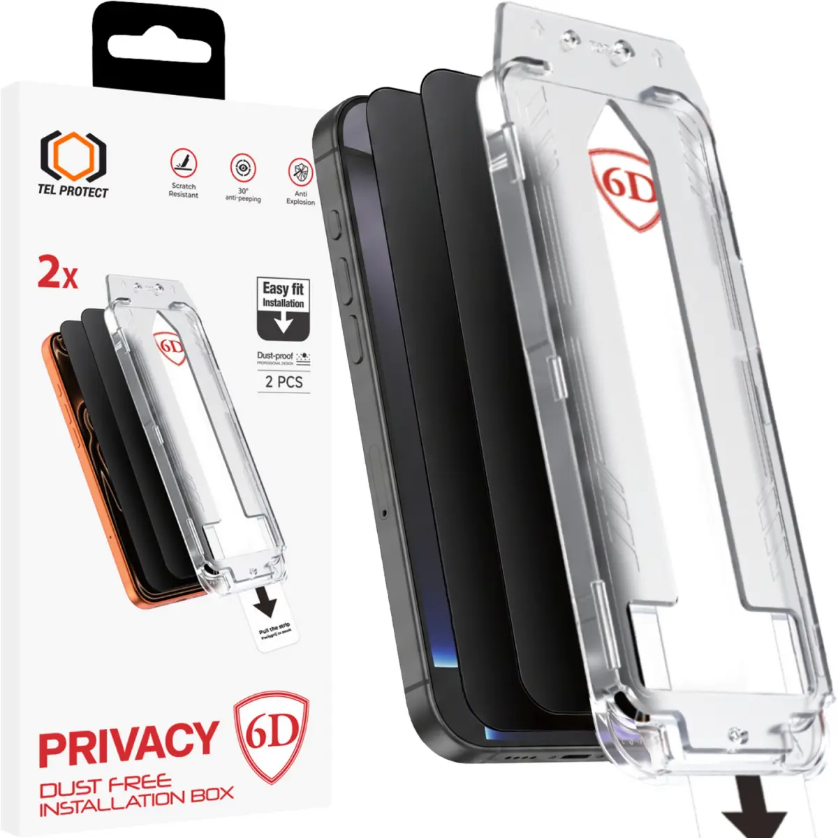 Tvrzené sklo Tel Protect Dust-Free Easy Fit Privacy 6D pro iPhone 15 Pro černé 2ks
