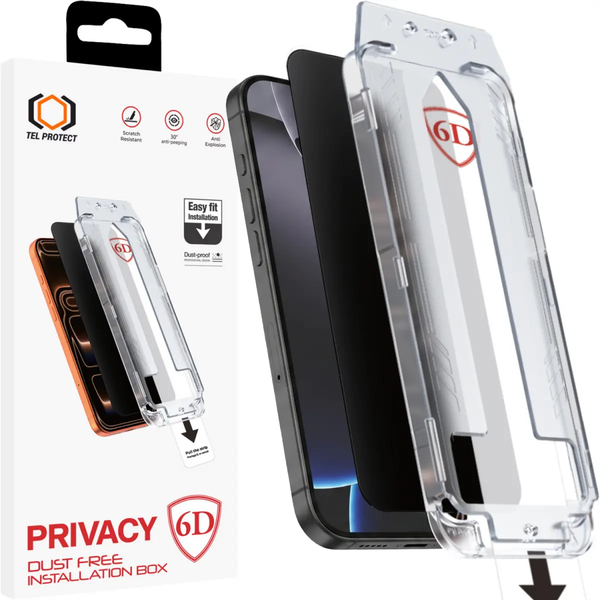 Tvrzené sklo Tel Protect Dust-Free Easy Fit Privacy 6D pro iPhone 16 černé