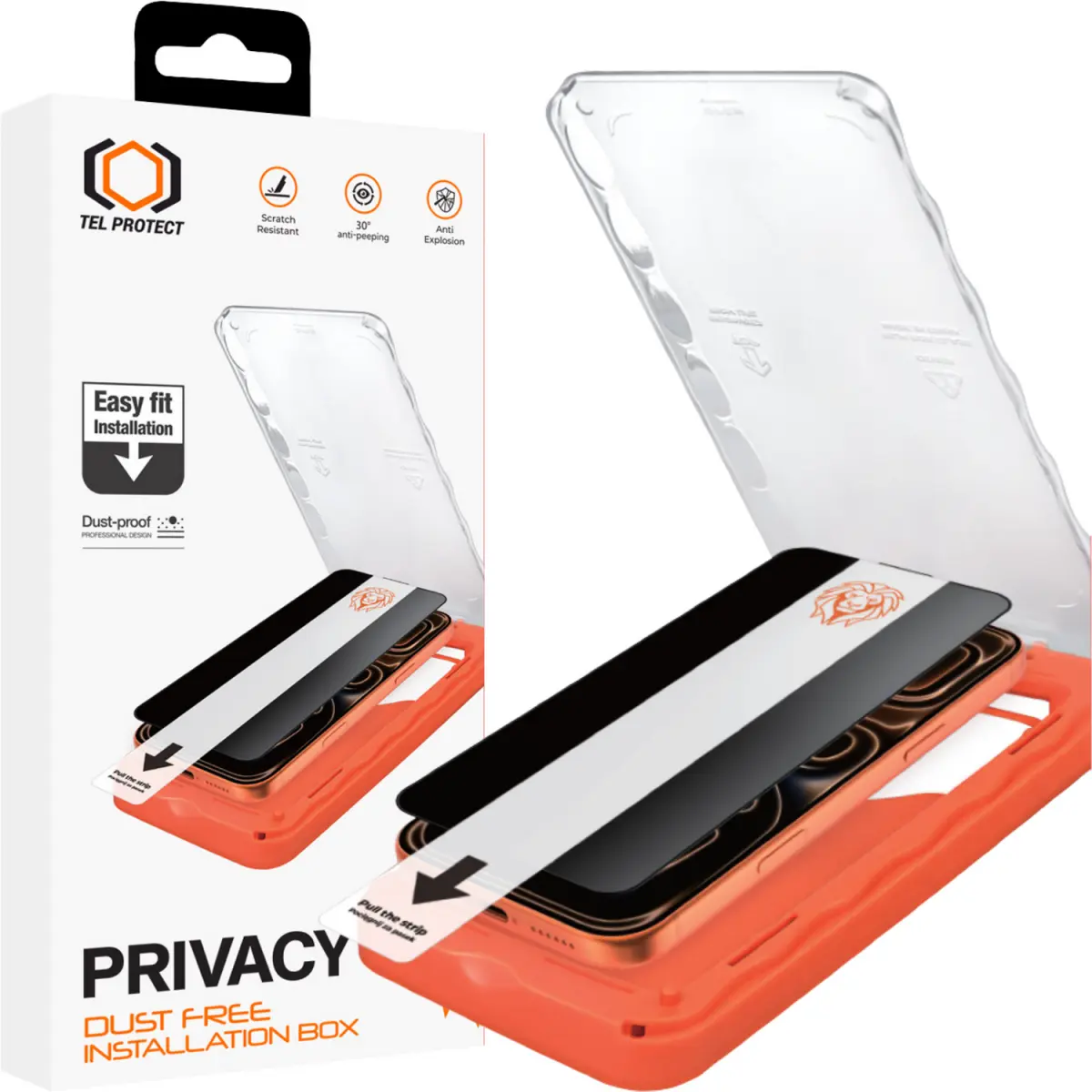 Tvrzené sklo Tel Protect Dust-Free Easy Fit Privacy Titan pro iPhone 16 Pro/17 černé