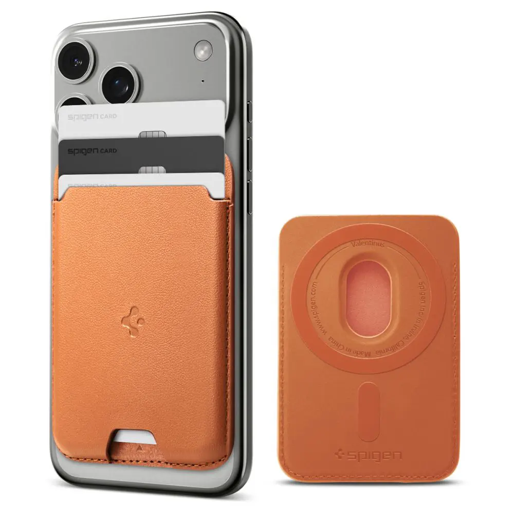 Magnetická peněženka Spigen Valentinus MagFit AFA11339 na 3 karty metalicky oranžová
