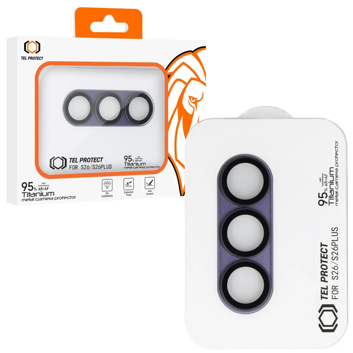 Tvrzené sklo Tel Protect 95% AR+AF Full Metal Camera Protector na fotoaparát pro Samsung Galaxy S26 a S26 Plus fialové