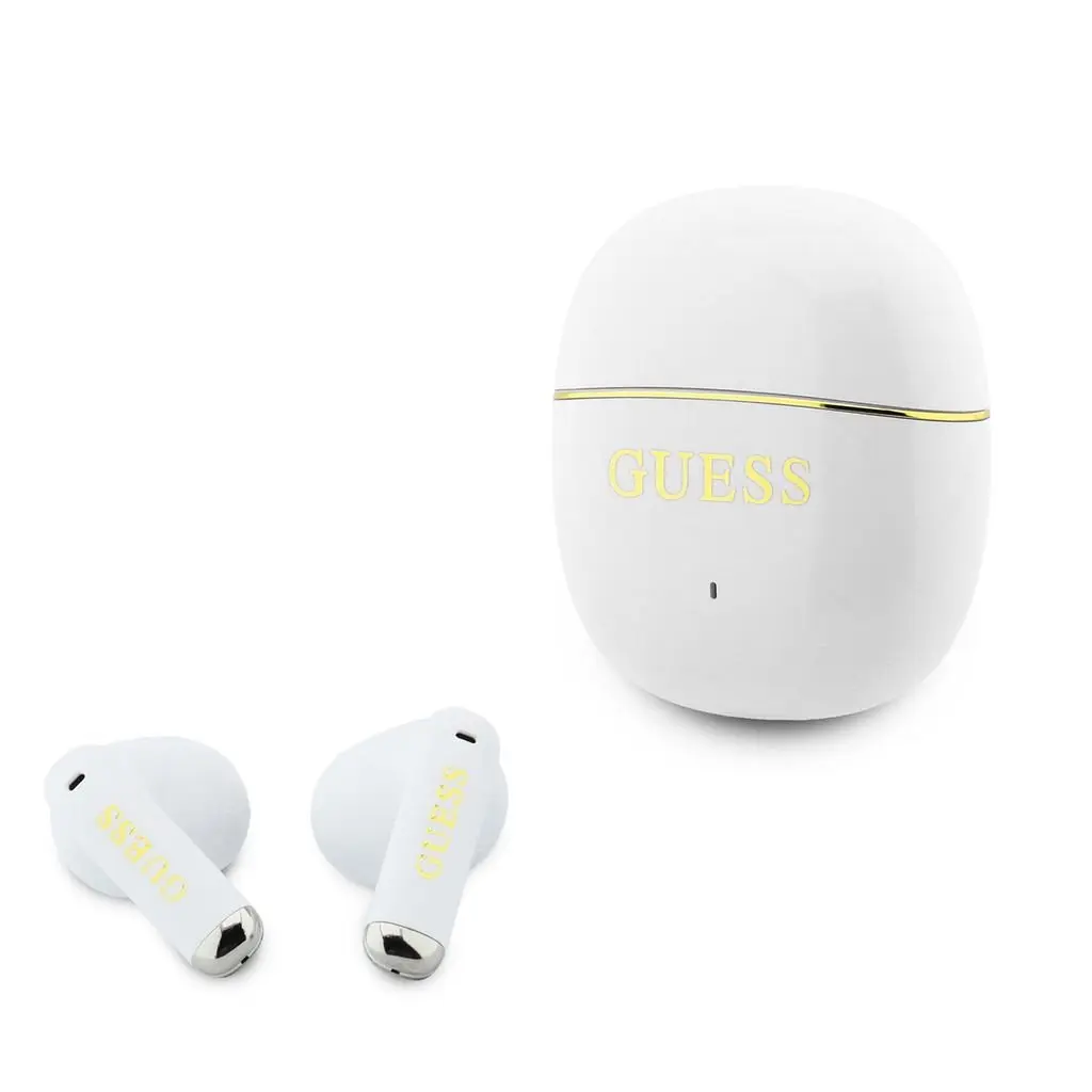 Guess Gold Line Glossy Classic Logo TWS Bezdrátová Sluchátka White GUTWSG3HGECH