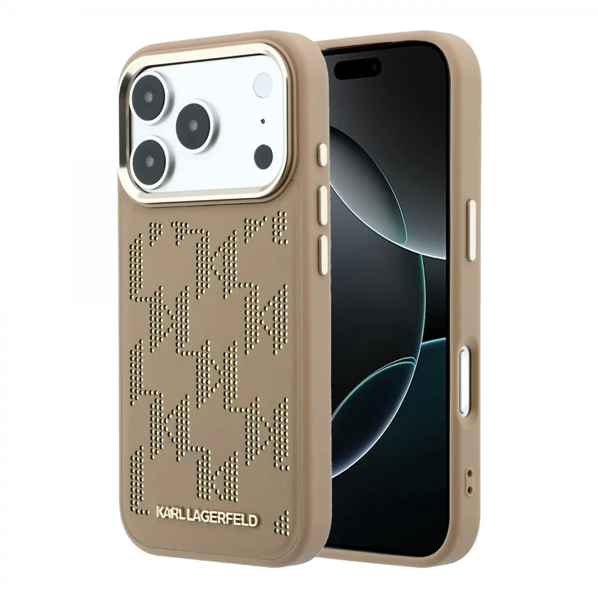 Zadní Kryt Karl Lagerfeld PU Perforated Monogram MagSafe pro iPhone 17 Pro Max Beige