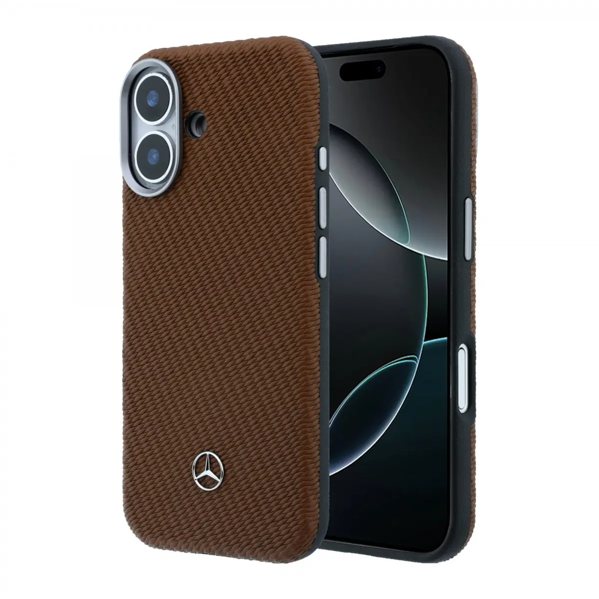 Zadní Kryt Mercedes PU Leather Wood Semi Wrap MagSafe pro iPhone 17 camel