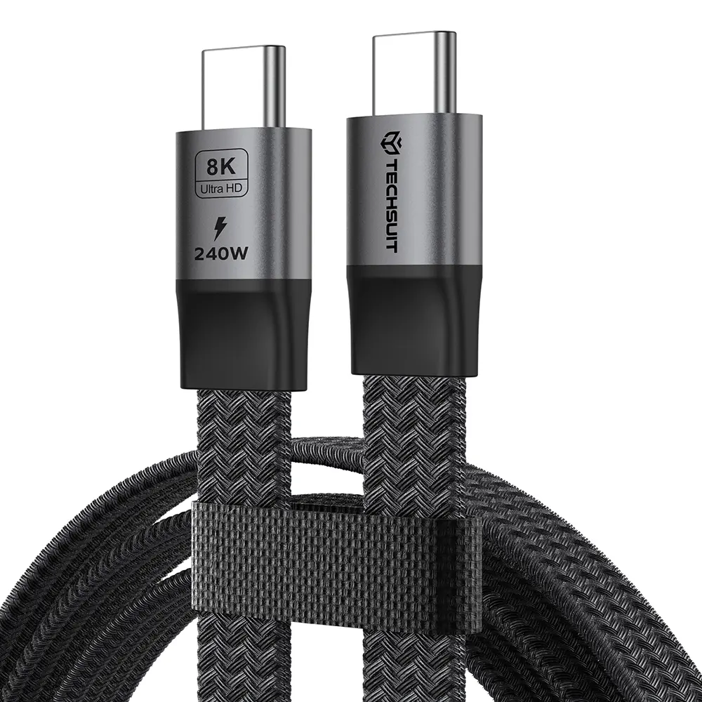 Datový kabel Techsuit ElysiumSync Pro CX1 USB-C / USB-C 240 W USB4 40 Gb/s 8K 60 Hz 1 m šedý
