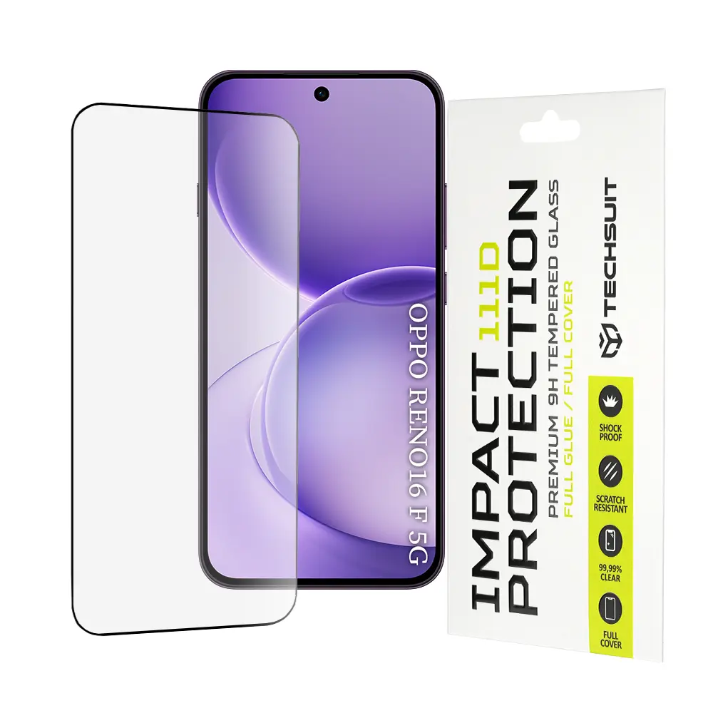 Techsuit 111D Tvrzené sklo, Oppo Reno16 F / Reno16 FS, černé
