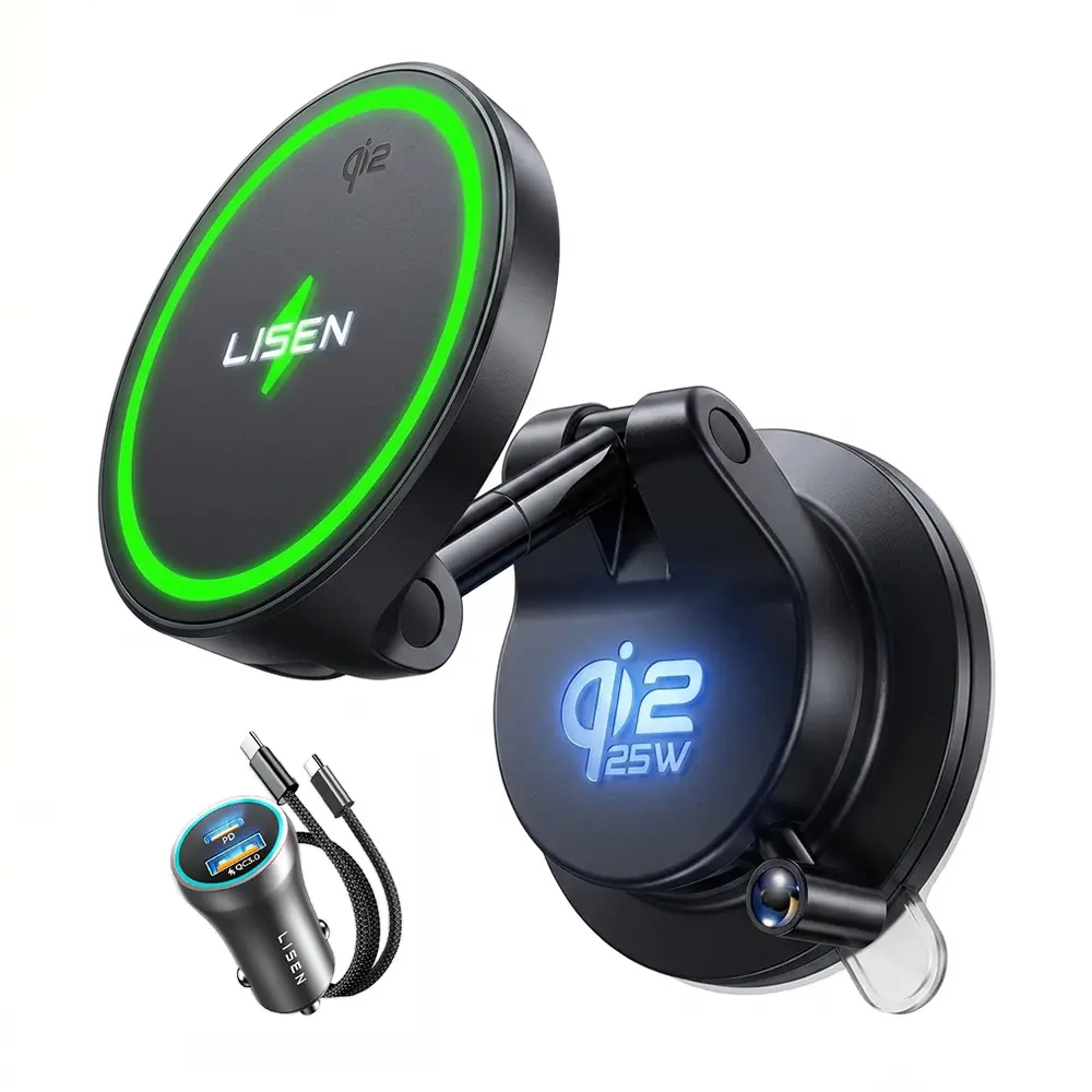 Lisen držák do auta s bezdrátovou nabíječkou W608 Pro, 25 W, Qi2.2, černý