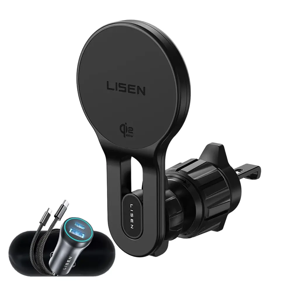 Lisen držák do ventilační mřížky s bezdrátovou nabíječkou W704 Pro, USB-C, 25 W, Qi2.2, černý