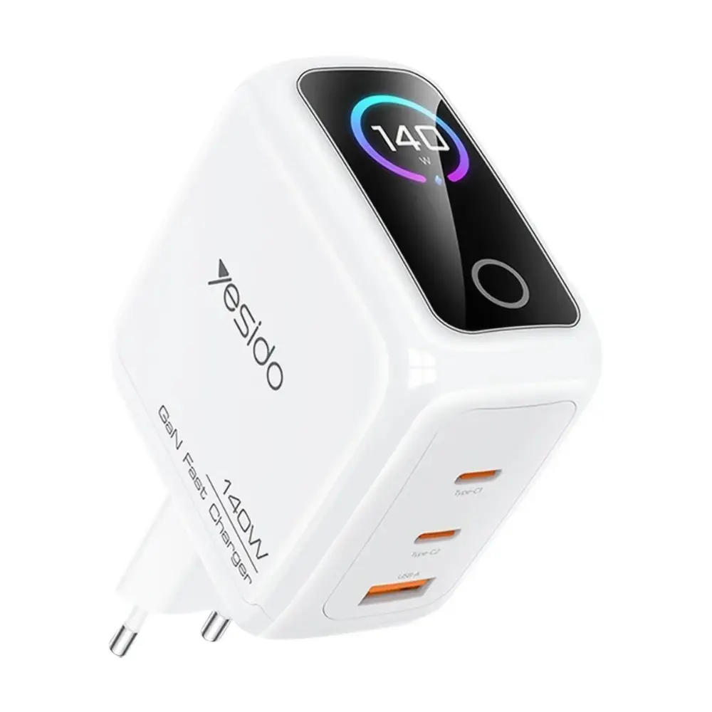 Síťová nabíječka Yesido YC114 140 W s TFT displejem bílá