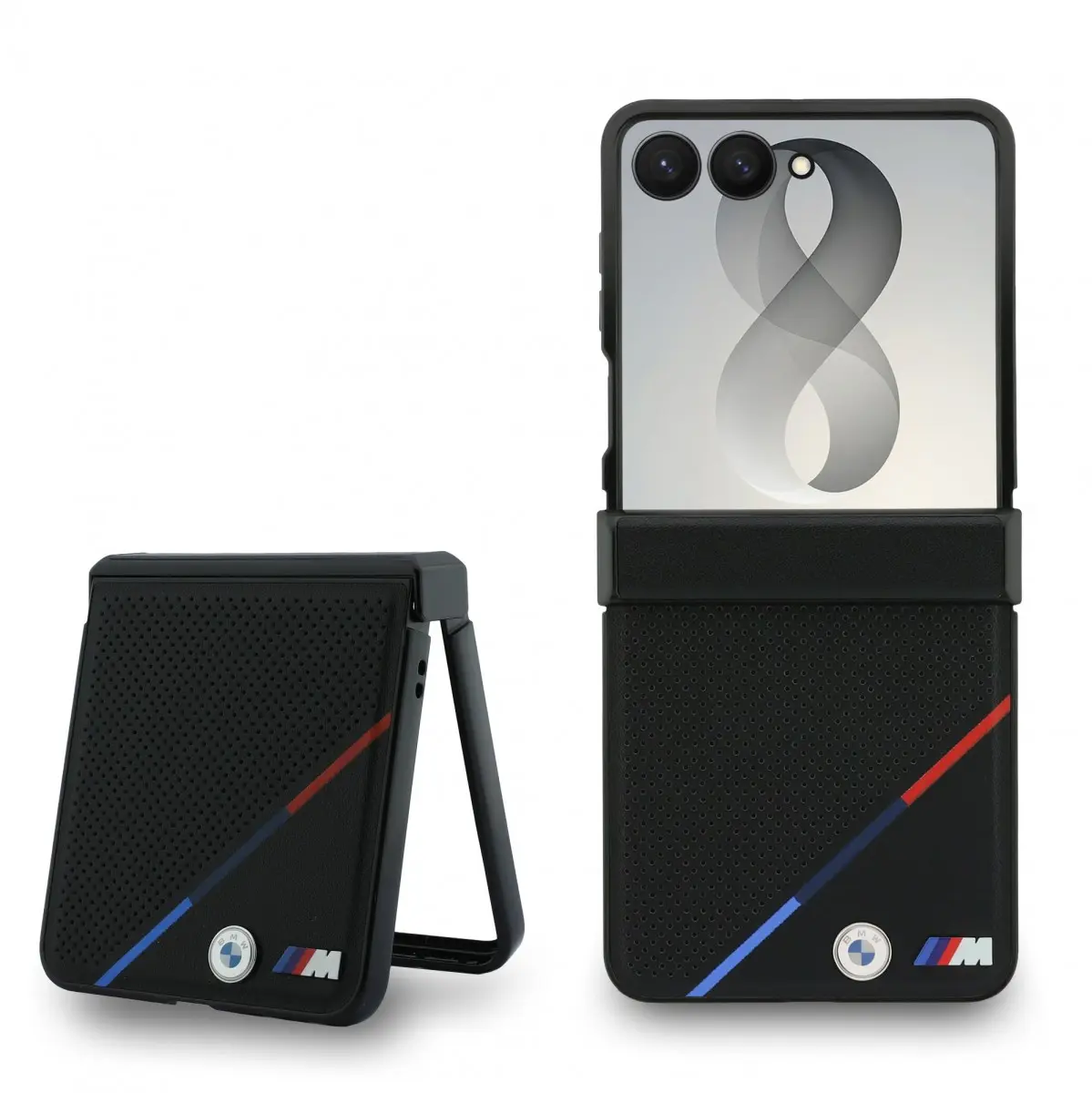 Kryt BMW M PU Perforated Tricolor Stripe Magnetic pro Samsung Galaxy Z Flip 8 černý