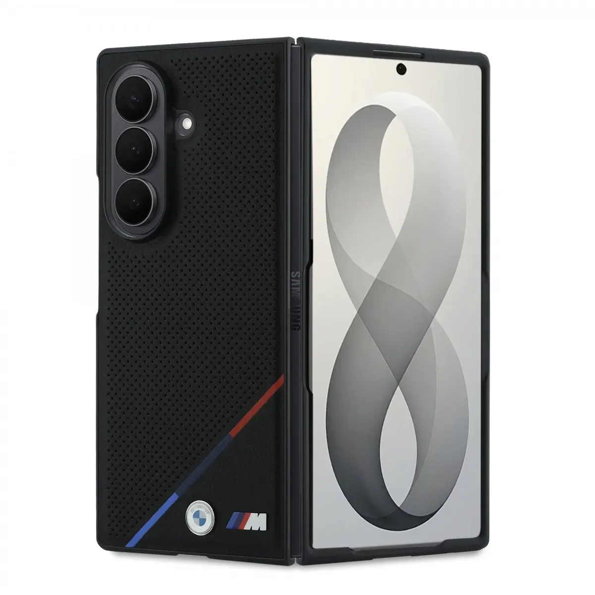 Kryt BMW M PU Perforated Tricolor Stripe Magnetic pro Samsung Galaxy Z Fold 8 Ultra černý