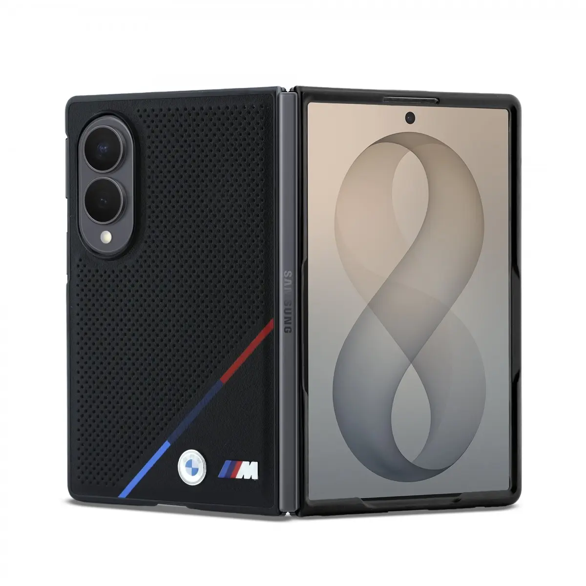 Kryt BMW M PU Perforated Tricolor Stripe Magnetic pro Samsung Galaxy Z Fold 8 černý