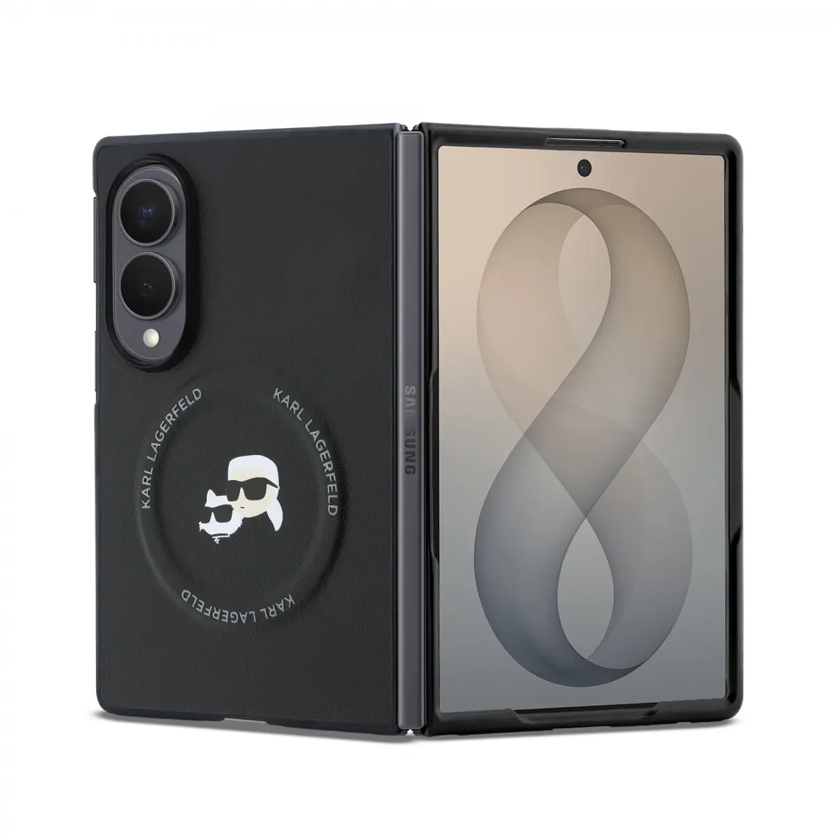 Karl Lagerfeld - Hardcase Leather Karl&Chaoupette Head Pin kryt pro Samsung Galaxy Z Fold8 - černý