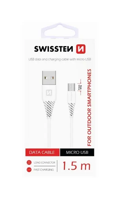 Datový kabel Swissten pro outdoorové smartphony micro USB 1,5m bílý 36892