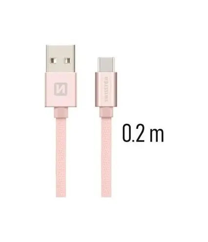 Datový kabel Swissten USB-C (Type-C) 0,2m růžový 43817
